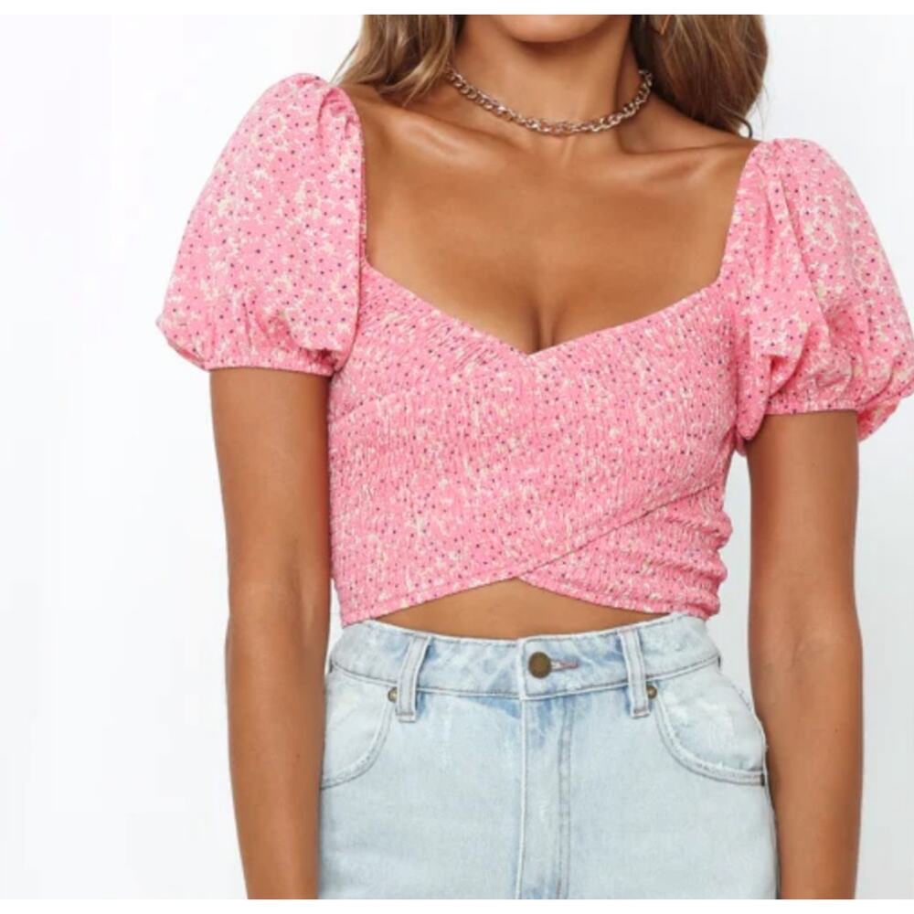Hello Molly Pink Smocked Crop‎ Cottage Festival Prairie Top Size 4 / Small